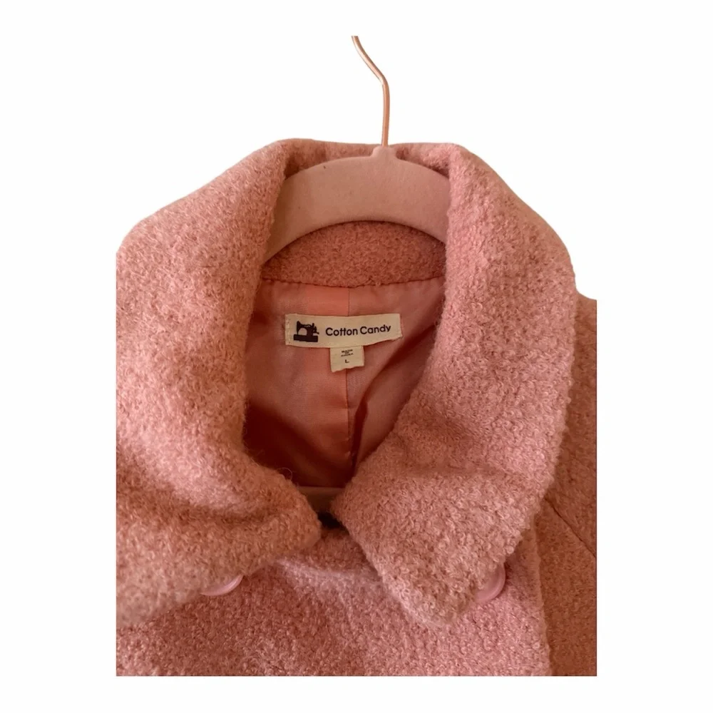 Cotton Candy Pink Double-Breasted Coat - Picture 3 of 6